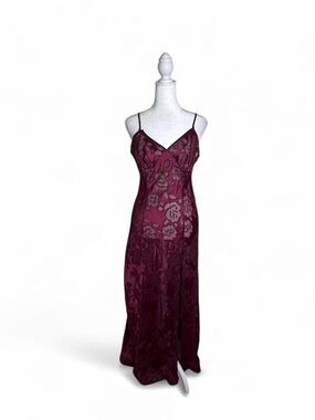 Vintage Victoria's Secret Gold Label Sheer Floral Burnout Slip Burgundy Size S